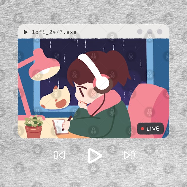 Lofi Hip-hop and chill sweater, YouTube, 24/7 Music Study Beats To Relax To, Kawaii Anime Aesthetic, red sweater grey sweater, sleeve print by mushopea